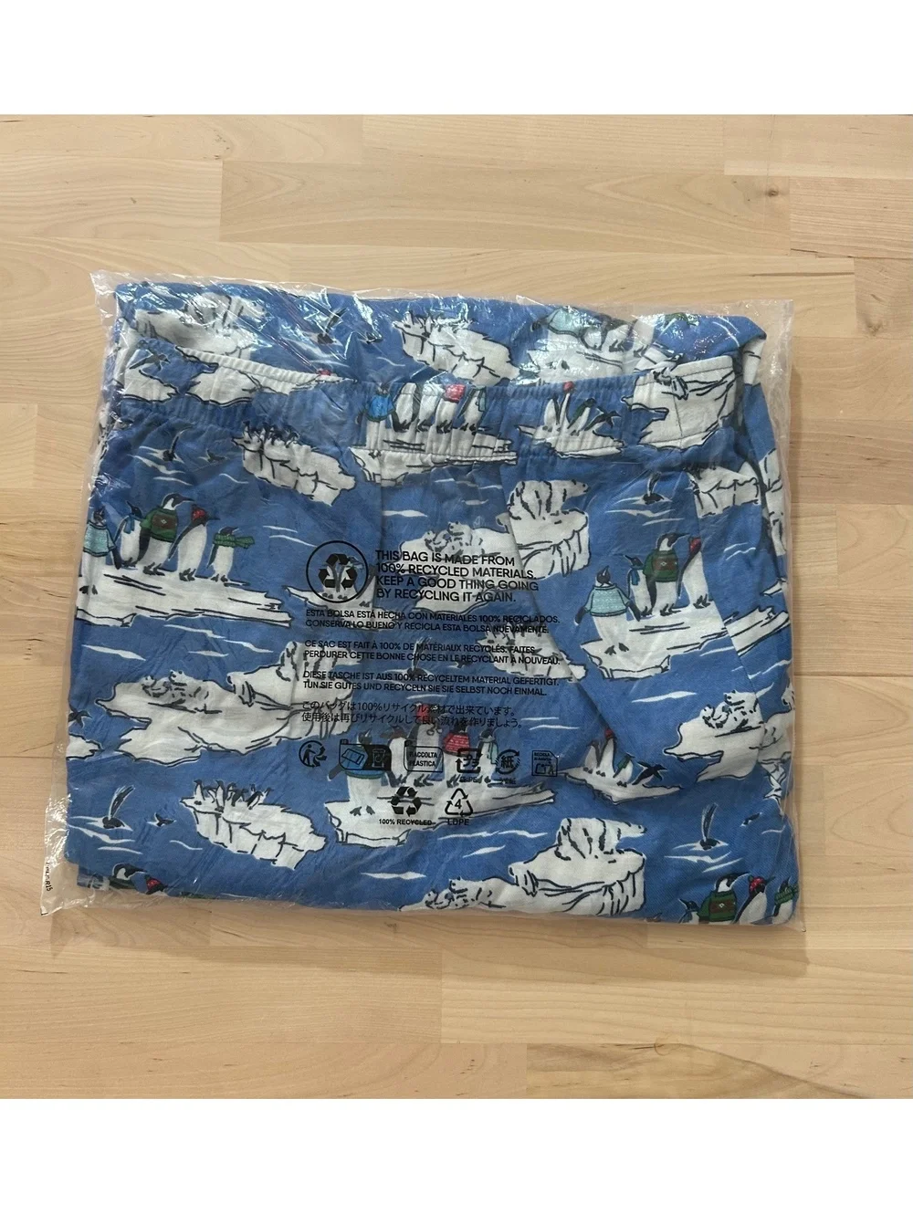 Lands' End Men Flannel Pajama Pants Cobalt Blue Holiday Penguins- Size 3XLT -NWT